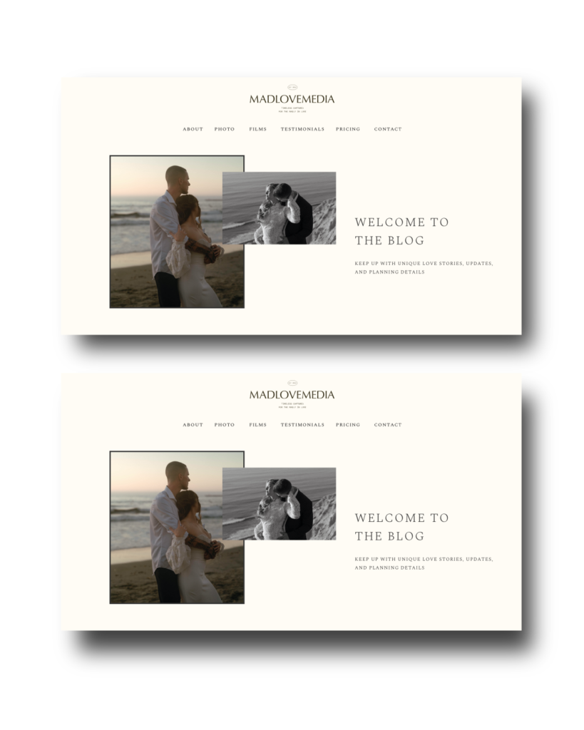 Brand and website design for wedding photography and videography team MadLove Media.