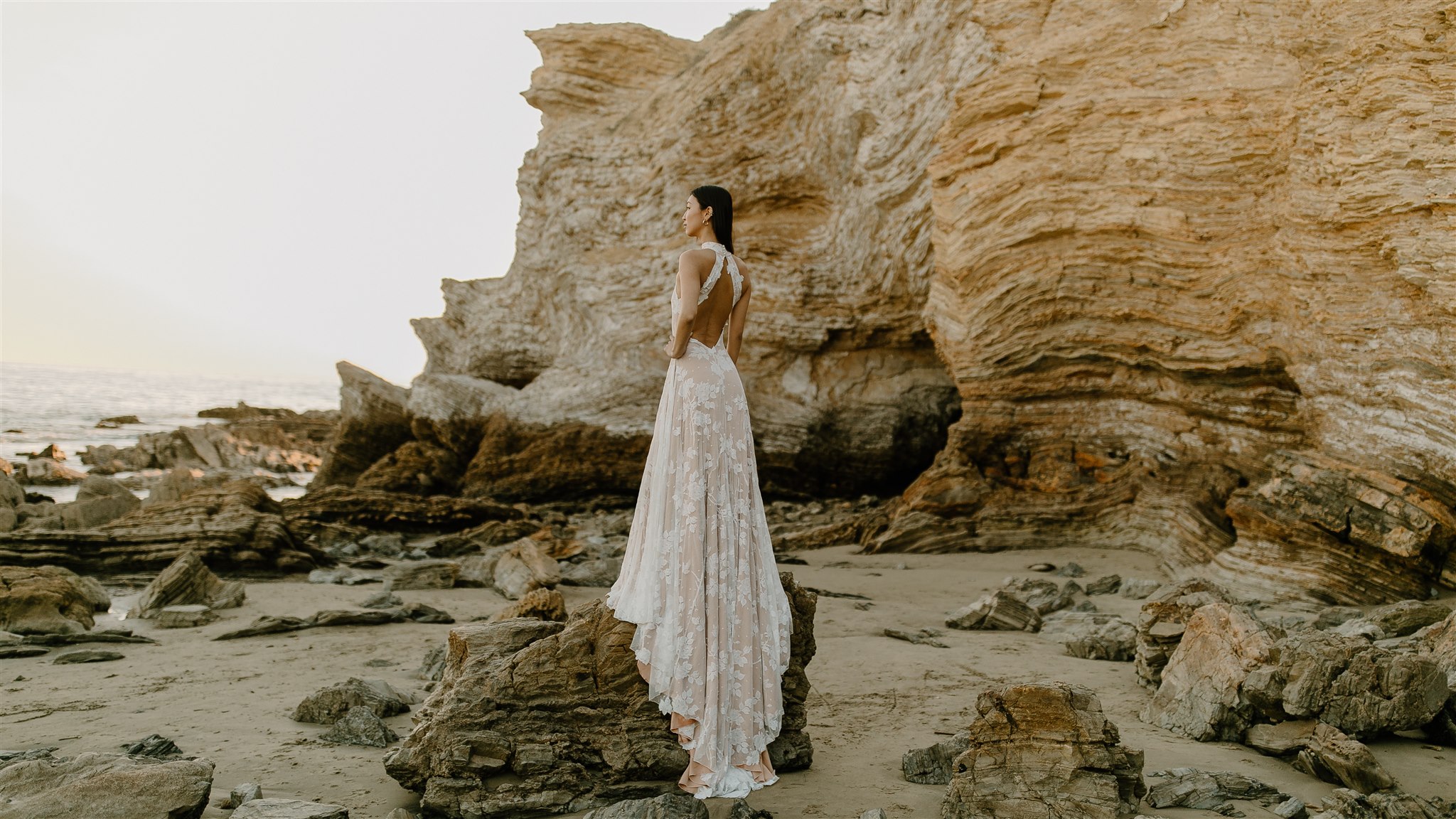 Wedding dress brand photoshoot for Wear Your Love on California Beach